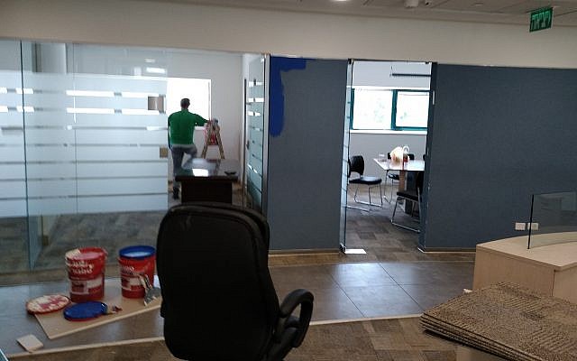 The still-unfinished office of Guatemala's new embassy in Jerusalem, May 2, 2018 (Raphael Ahren/TOI)