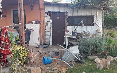 A home in the southern Eshkol region damaged by mortar fire from the Gaza Strip early on May 30, 2018 (courtesy: Eshkol Regional Council)