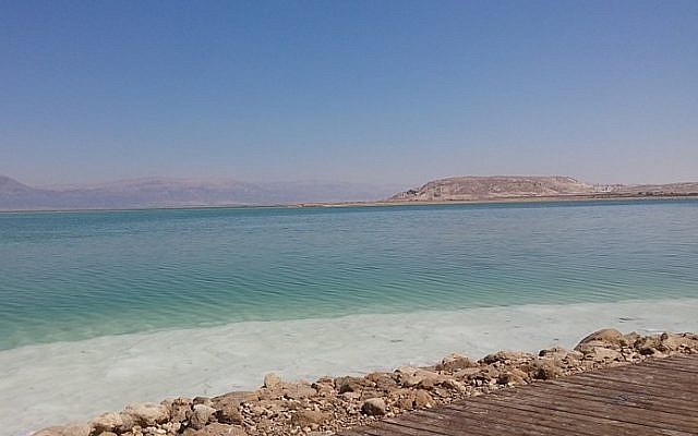 Neve Zohar beach on the Dead Sea, where an 88-year-old woman drowned on May 27, 2018. (Maya Harran: CC-BY-SA-4.0, Wikimedia Commons)