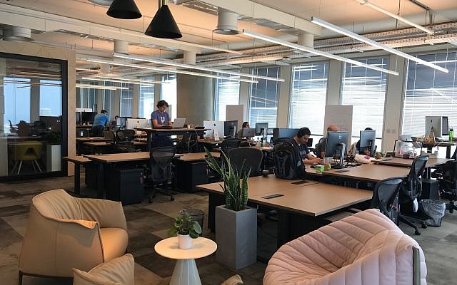 The R&D center of Dropbox in the Azrieli Sarona Tower in Tel Aviv, May 15, 2018 (Shoshanna Solomon/Times of Israel)