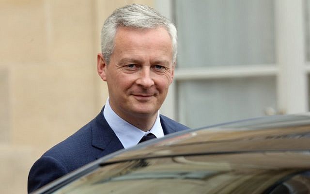 French Economy Minister Bruno Le Maire leaves the Elysee presidential palace after a weekly cabinet meeting  in Paris, on May 30, 2018. (Ludovic MARIN/AFP)