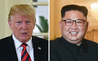 This combination of pictures shows a file photo taken on June 11, 2018 of US President Donald Trump (L) during his meeting with Singapore’s Prime Minister Lee Hsien Loong (not pictured) at The Istana, the official residence of the prime minister, in Singapore; and a file image of North Korea’s leader Kim Jong Un (R) during his meeting with the Singaporean leader the day before on June 10, 2018, in Singapore. (AFP PHOTO / SAUL LOEB AND ROSLAN RAHMAN)