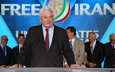 Newt Gingrich, former US speaker of the House, attends “Free Iran 2018 – the Alternative” event organized by exiled Iranian opposition group on June 30, 2018, in Villepinte, north of Paris. (AFP Photo/Zakaria Abdelkafi)