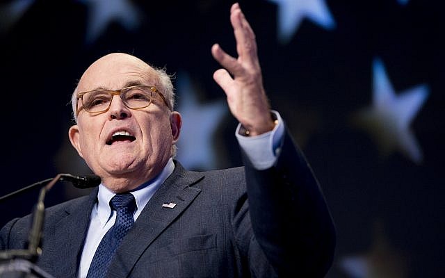 Rudy Giuliani, an attorney for US President Donald Trump, speaks at the Iran Freedom Convention for Human Rights and Democracy in Washington, DC, on May 5, 2018. (AP Photo/ Andrew Harnik)