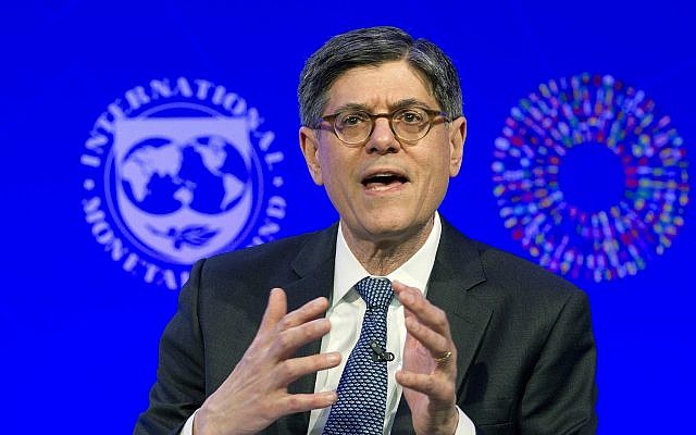 Former US treasury secretary Jack Lew speaks at the panel "Reforming the Euro Area: Views from inside and outside of Europe," during the World Bank/IMF Spring Meetings, in Washington, April 19, 2018. ( AP Photo/Jose Luis Magana)