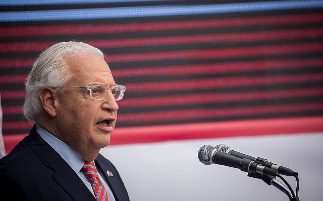 US Ambassador to Israel, David Friedman speaks at the official opening ceremony of the US embassy in Jerusalem on May 14, 2018. (Yonatan Sindel/Flash90)