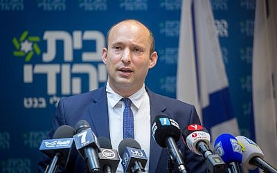 Education Minister Naftali Bennett leads a Jewish Home party faction meeting at the Knesset on June 18, 2018. (Miriam Alster/Flash90)