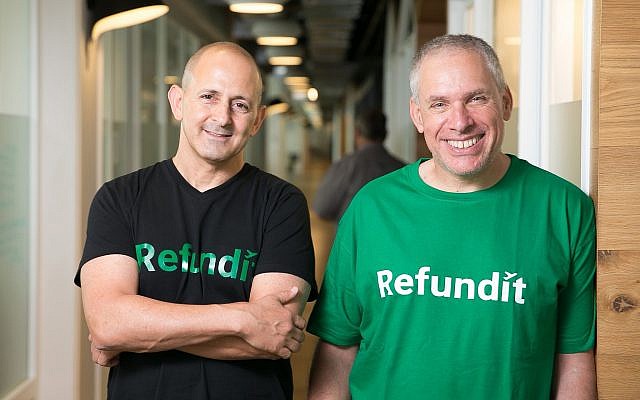 Ziv Tirosh, left, and Uri Levine, the co-founders of Refundit, which seeks to digitalize the VAT refund process in Europe (Courtesy)
