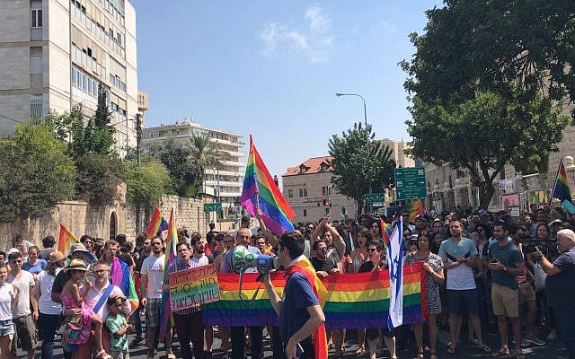 Protesters for LGBT rights in Jerusalem, July 22, 2018 (The Agudah Facebook page)