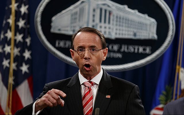 Deputy Attorney General Rod Rosenstein speaks during a news conference at the Department of Justice in Washington on July 13, 2018. (AP Photo/Evan Vucci)