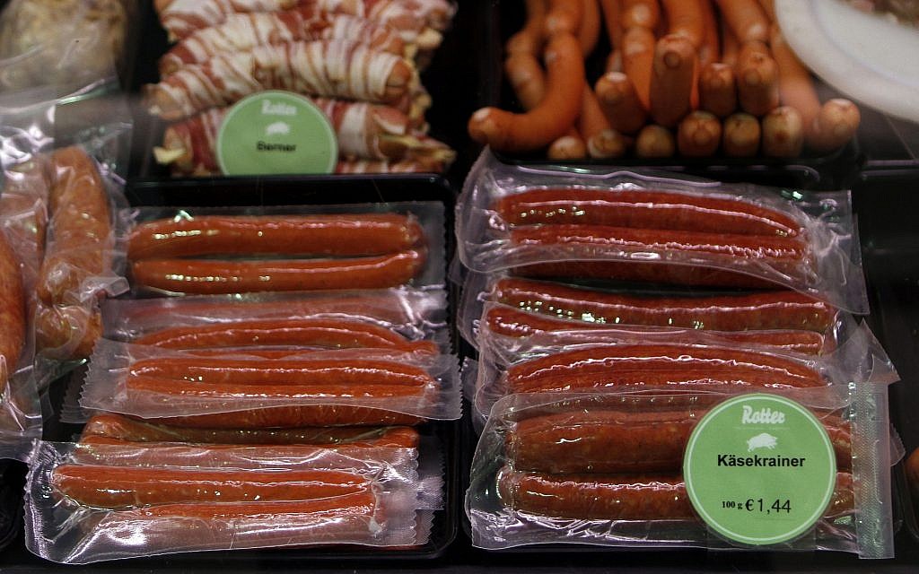 In this photo taken Thursday, April 19, 2012, sausages are displayed in a butcher shop in Klagenfurt, in the southern Austrian province of Carinthia. (AP/Darko Bandic)