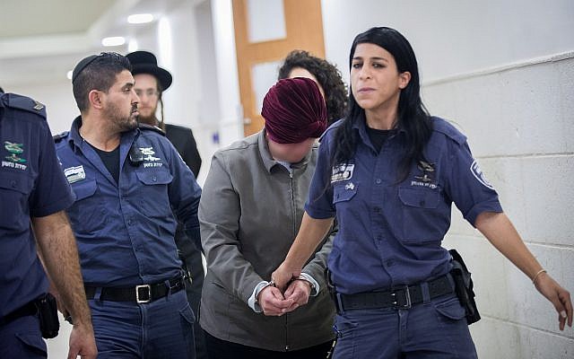Former Australian principal Malka Leifer, wanted in her home country for child sex abuse crimes, seen at the Jerusalem District Court, February 14, 2018. (Yonatan Sindel/ Flash90)