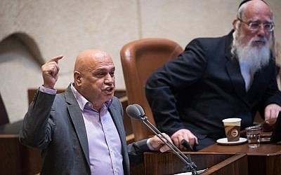 Meretz MK Issawi Frej, left, speaks during a plenum session at the Knesset in Jerusalem on May 23, 2018. (Yonatan Sindel/Flash90)