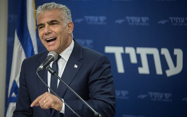 MK Yair Lapid leads a faction meeting of his Yesh Atid party at the Knesset on July 2, 2018. (Hadas Parush/Flash90)
