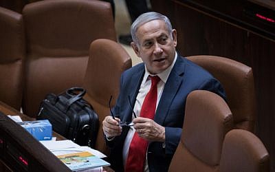 Prime Minister Benjamin Netanyahu at the Knesset plenum on July 18, 2018 (Hadas Parush/Flash90 )
