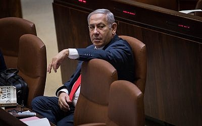 Prime Minister Benjamin Netanyahu attends a Knesset plenary session ahead of the vote on the National Law, July 18, 2018. (Hadas Parush/Flash90)