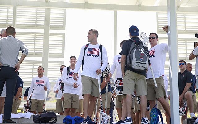 Team USA arrives in Israel for the national lacrosse tournament, July 2018 (Courtesy The Israel Project)