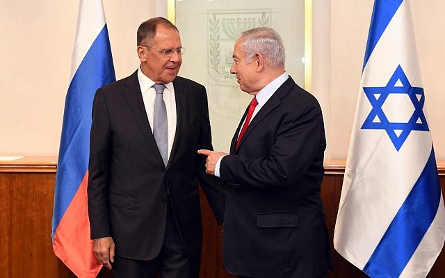 Russian Foreign Minister Sergey Lavrov, left, and PM Netanyahu at the Prime Minister's Office in Jerusalem, July 23,2018. (Haim Zach/GPO)
