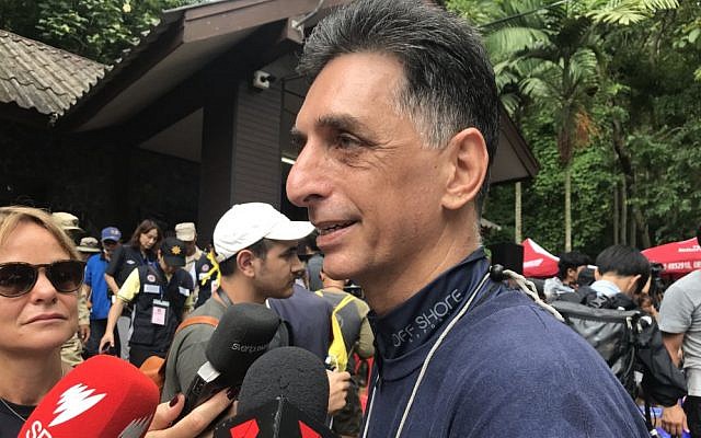 Raphael Aroush speaking to the media outside  the the Tham Luang Nang Non cave in Thailand on July 6, 2018. (Natasha Squarey)