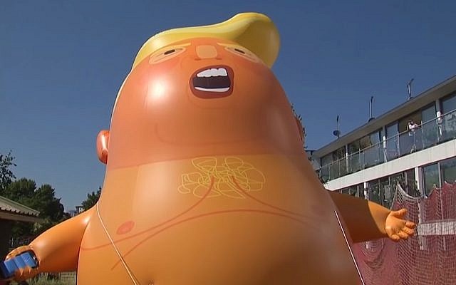 Inflatable doll of US President Donald Trump as a baby, in London JUly 5, 2018. (Screen capture: YouTube)