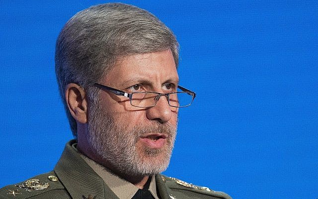 Iranian Defense Minister Amir Hatami speaks at the Conference on International Security in Moscow, Russia, April 4, 2018. (AP Photo/Alexander Zemlianichenko)