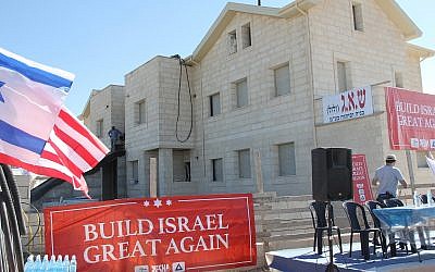 Illustrative: A new housing complex, where former Arkansas governor Mike Huckabee laid bricks at a housing complex in the West Bank settlement of Efrat on August 1, 2018. (Jacob Magid/Times of Israel/File)