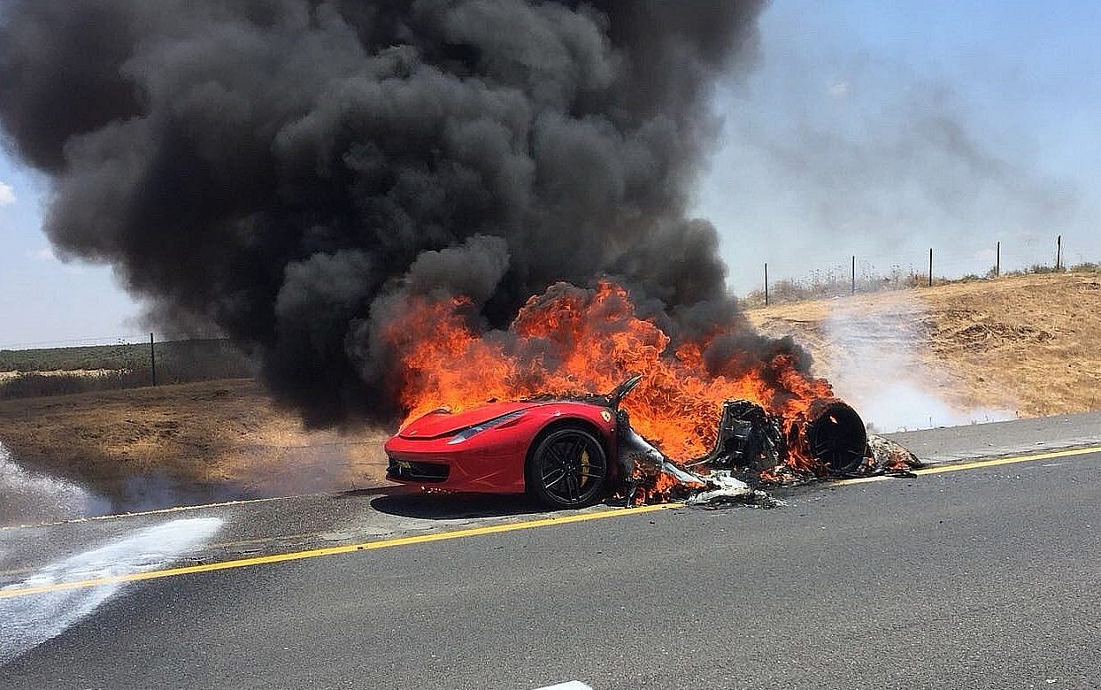 Ferrari bursts into flames on main Israeli highway | The Times of Israel