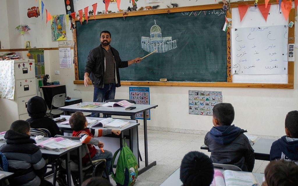 Illustrative: A Palestinian class at the Salem School, East Jerusalem, December 6, 2017. (Nasser Ishtayeh/Flash90)