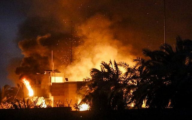 The Iranian consulate in the southern Iraqi city of Basra is seen after it was stormed and set ablaze by protesters during demonstrations over poor public services. (AFP Photo/Haidar Mohammad Ali)