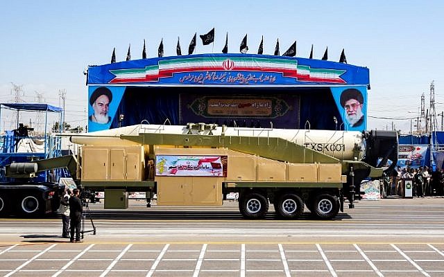 This picture taken on September 22, 2018 shows the long-range Iranian missile "Khoramshahr" being shown during the annual military parade marking the anniversary of the outbreak of the devastating 1980-1988 war with Saddam Hussein's Iraq, in the capital Tehran. (AFP PHOTO / STR)