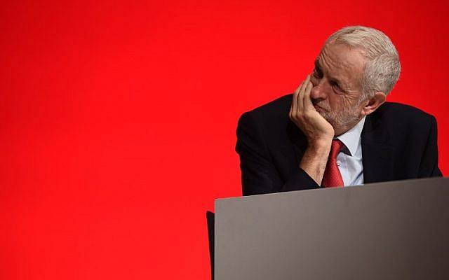 Britain's opposition Labour party leader Jeremy Corbyn looks on, on the third day of the Labour party conference in Liverpool, north west England on September 25, 2018. (Oli SCARFF/AFP)