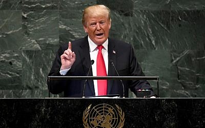 US President Donald Trump addresses the 73rd session of the General Assembly at the United Nations in New York September 25, 2018. / AFP PHOTO / TIMOTHY A. CLARY