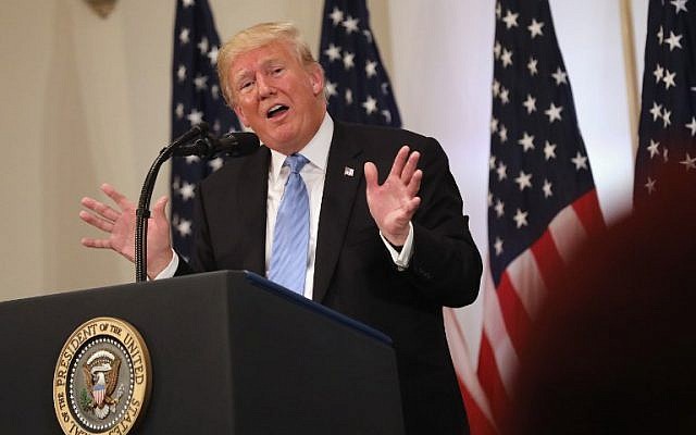 US President Donald Trump answers a question about people laughing at him the day before at the UN General Assembly while holding a press conference in New York City, on September 26, 2018. (John Moore/Getty Images/AFP)