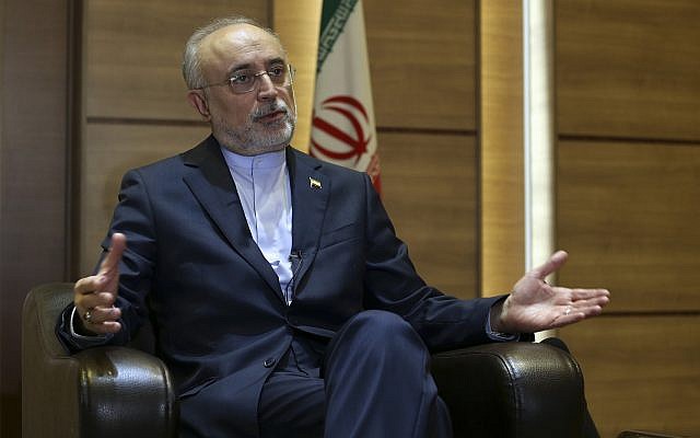 Iran's nuclear chief Ali Akbar Salehi speaks in an interview with The Associated Press at the headquarters of Iran's atomic energy agency, in Tehran, Iran, Tuesday, Sept. 11, 2018. (AP Photo/Vahid Salemi)