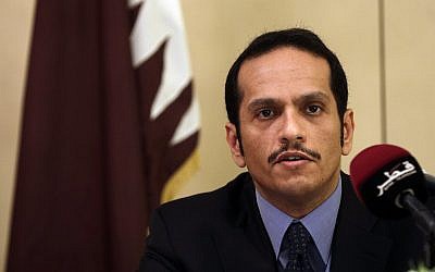 Qatari Foreign Minister Sheikh Mohammed bin Abdulrahman al-Thani, talks to journalists during a press conference in Rome, Saturday July 1, 2017. (AP Photo/Gregorio Borgia)