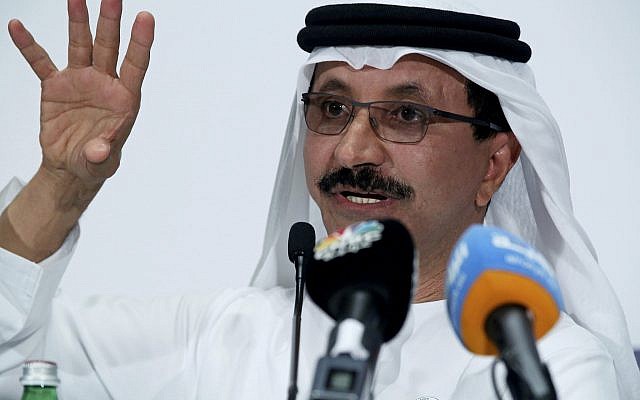 Sultan Ahmed bin Sulayem, the group chairman and CEO of Dubai-backed port operator DP World, gestures during a news conference in Dubai, United Arab Emirates, March 15, 2018.(AP Photo/Jon Gambrell)