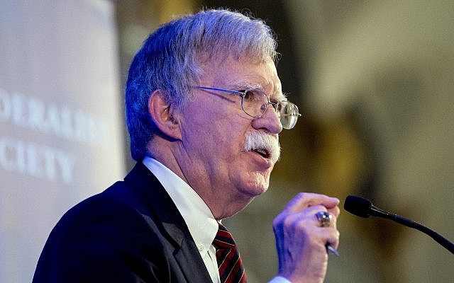 US National Security Adviser John Bolton speaks at a Federalist Society luncheon at the Mayflower Hotel, Monday, Sept. 10, 2018, in Washington. (AP Photo/Andrew Harnik)