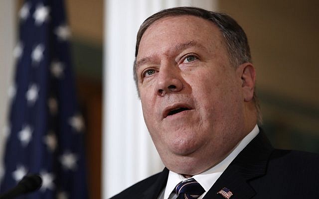 Secretary of State Mike Pompeo speaks about refugees as he makes a statement to the media, Sept. 17, 2018, at the State Department in Washington. (AP Photo/Jacquelyn Martin)