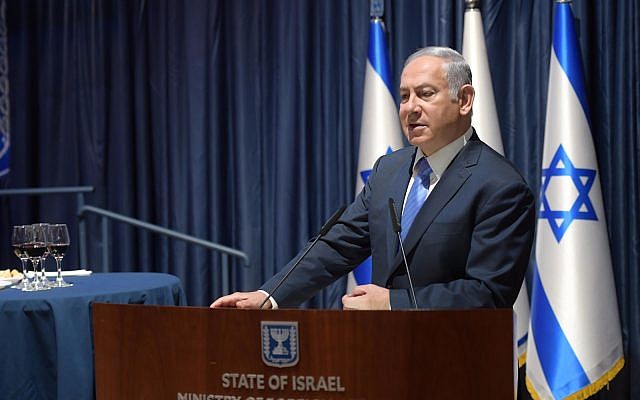 Prime Minster Benjamin Netanyahu speaks at the Foreign Ministry on September 3, 2018. (Amos Ben-Gershom / GPO)