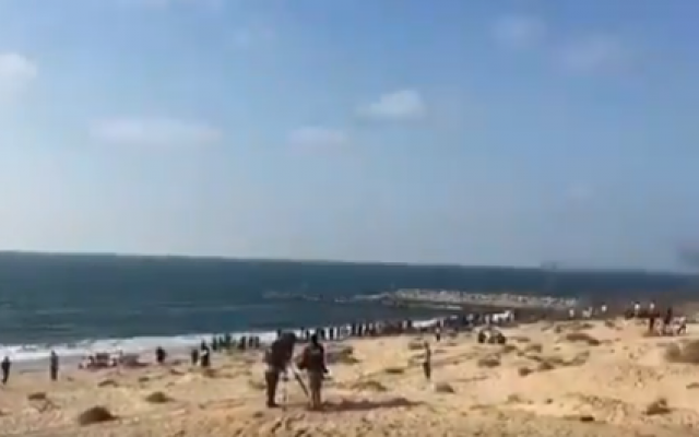 Palestinians protest at a beach in northern Gaza, September 10, 2018 (Screenshot: Twitter video)