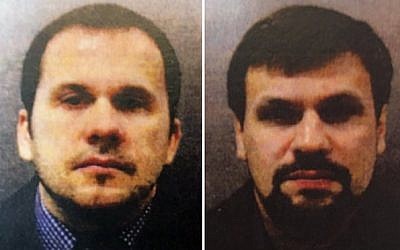 Alexander Petrov, left, and Ruslan Boshirov, right, were charged by British prosecutors with the nerve agent poisoning of ex-spy Sergei Skripal and his daughter Yulia in the English city of Salisbury. (Metropolitan Police)