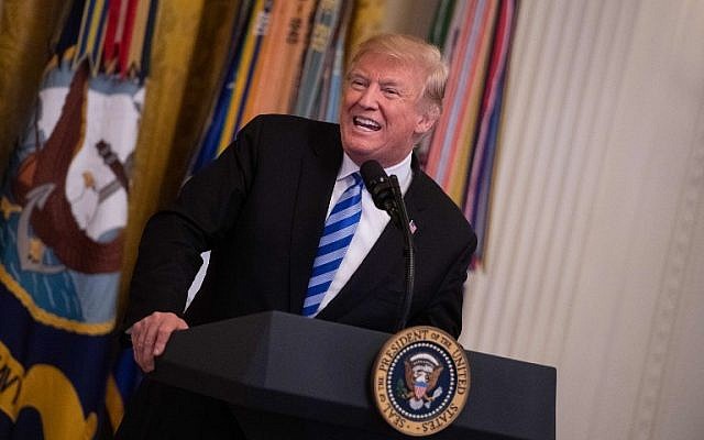 US President Donald Trump speaks at a reception commemorating the 35th anniversary of the attack on Beirut Barracks, on October 25, 2018 at the White House in Washington, DC. (NICHOLAS KAMM / AFP)