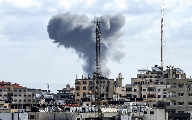 This picture from October 27, 2018, shows smoke rising after an Israeli airstrike in Gaza City. (Mahmud Hams/AFP)