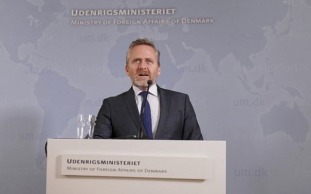 Danish Foreign Minister Anders Samuelsen gives a press conference in Copenhagen, on October 30, 2018. (Martin Sylvest/Ritzau Scanpix/AFP)