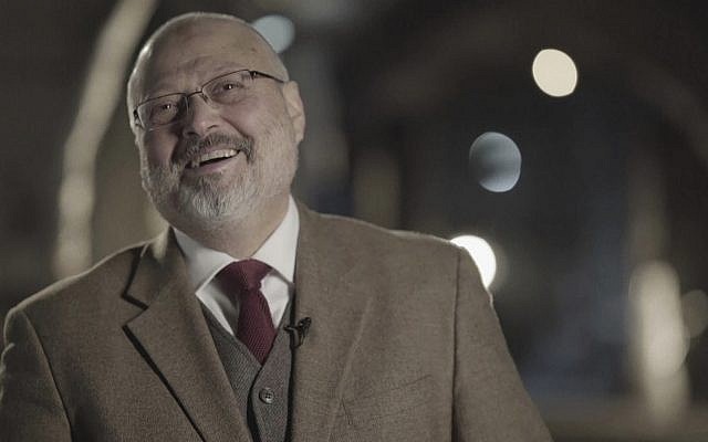 In this image made from a March 2018 video provided by Metafora Production, Jamal Khashoggi speaks during an interview at an undisclosed location. (Metafora Production via AP)