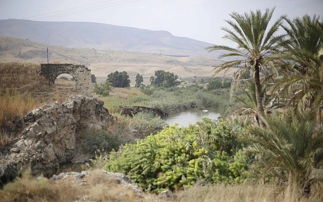 The Jordan river can be seen in the Jordan valley area called Naharayim, October 22, 2018. (AP Photo/Ariel Schalit)