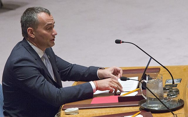 United Nations Special Coordinator for the Middle East Peace Process Nickolay Mladenov addresses a Security Council meeting on the situation in the Middle East, on March 24, 2016, at United Nations headquarters in New York. (AP Photo/Mary Altaffer)