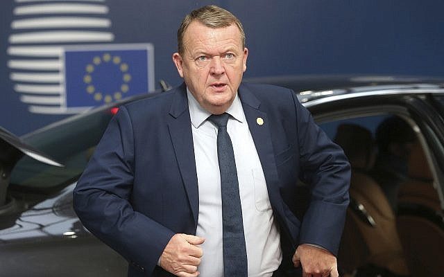 Danish Prime Minister Lars Lokke Rasmussen arrives for an EU summit at the Europa building in Brussels on October 18, 2018. (AP Photo/Francois Walschaerts, Pool)
