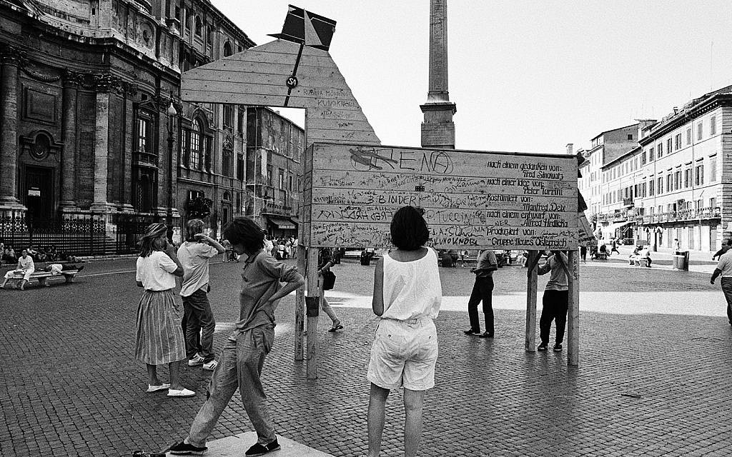 Footage of an a demonstration against Kurt Waldheim in Austria, 1986, from Ruth Beckerman's film, 'The Waldheim Waltz.' (Courtesy Menemsha Films)