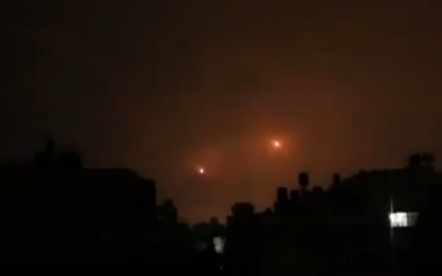 Video appears to show two rockets launched from the Gaza Strip following a lightning strike on October 17, 2018 (video screenshot)